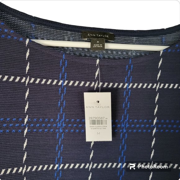 Ann Taylor Navy Blue Plaid Knit Top Women's Size M NWT - Picture 6 of 8